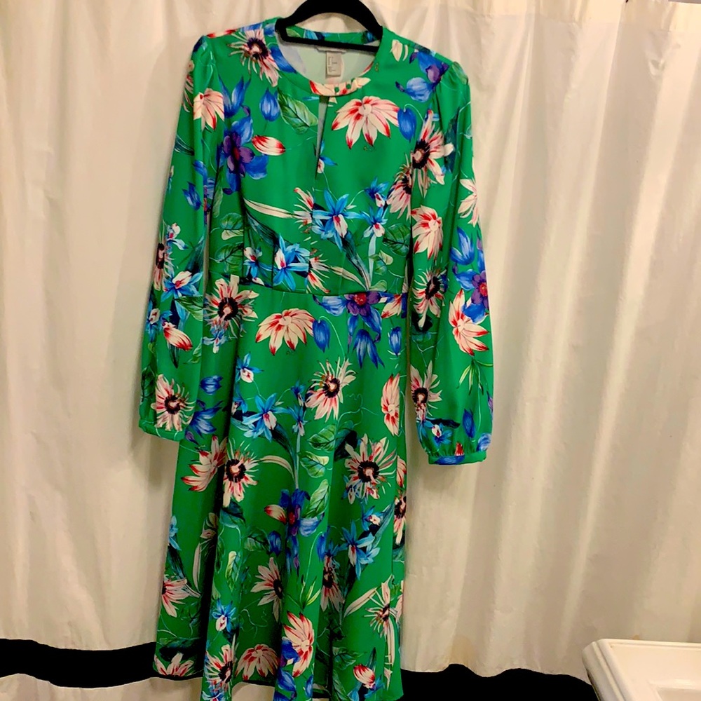 Fun Green Floral A-Line Dress